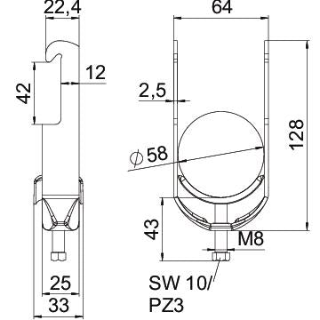 BETTERMANN Bügelschelle 52-58mm 1f ST BS-W1-M-58 A2 Profilschiene W=ST hfr