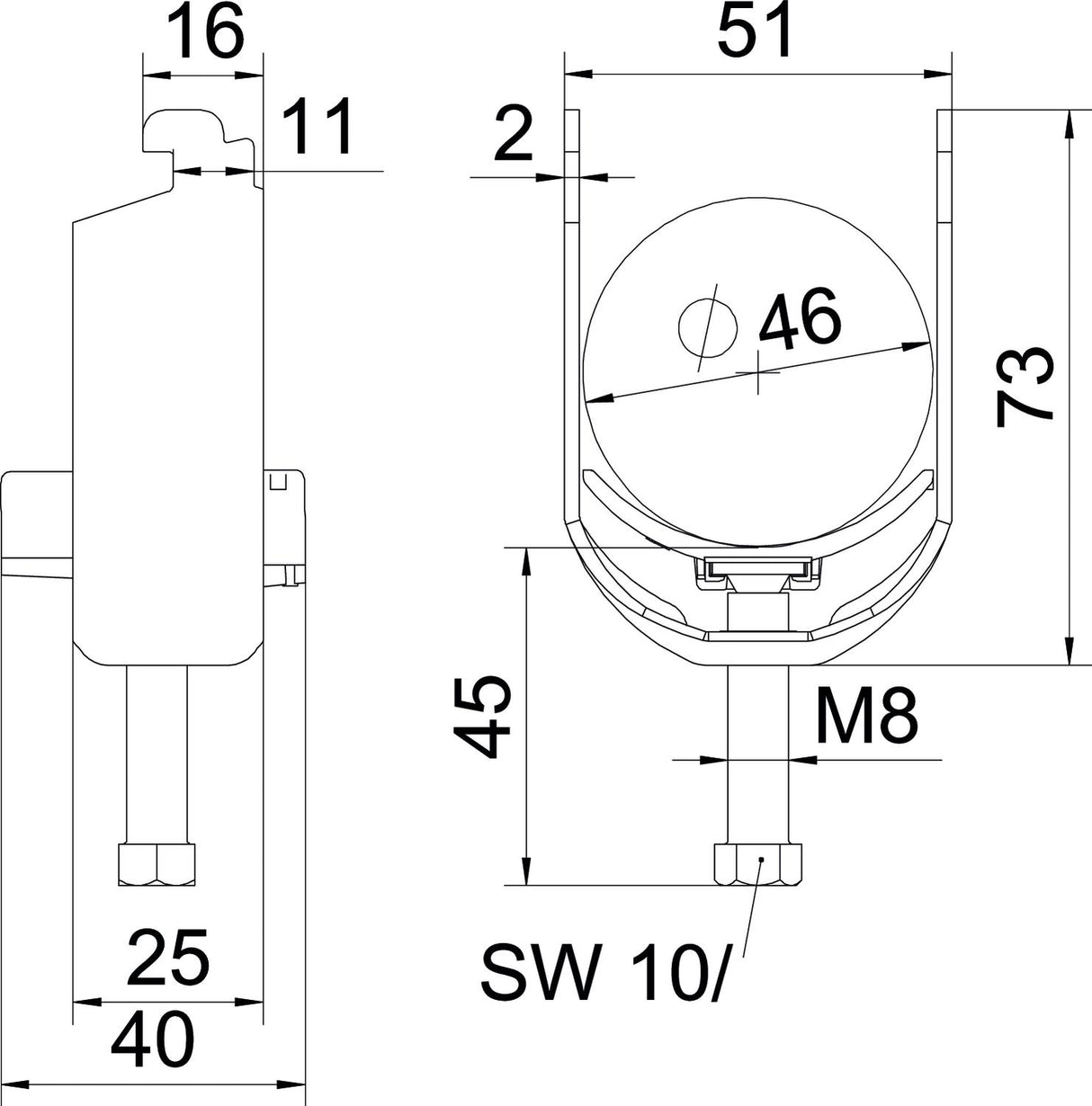 BETTERMANN Bügelschelle 40-46mm 1f VA BS-N1-K-46 A2 C-Profil W=Kst