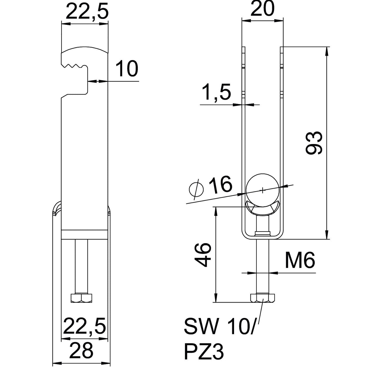 BETTERMANN Bügelschelle 12-16mm 3f ST BS-F3-M-16 FT Profilschiene W=ST hfr