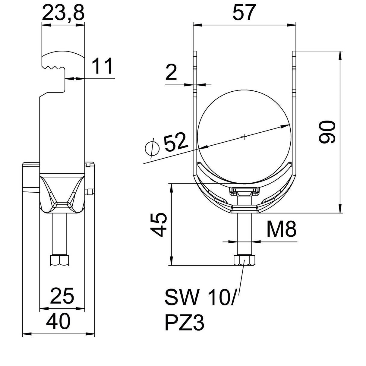 BETTERMANN Bügelschelle 46-52mm 1f Alu BS-F1-K-52 ALU Profilschiene W=Alu hfr