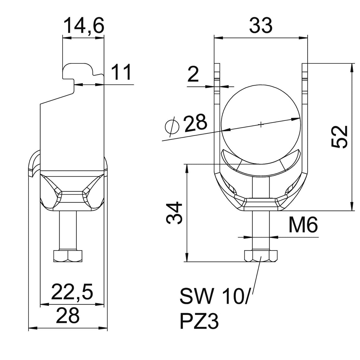 BETTERMANN Bügelschelle 22-28mm 1f ST BS-N1-M-28 A2 Profilschiene W=ST hfr