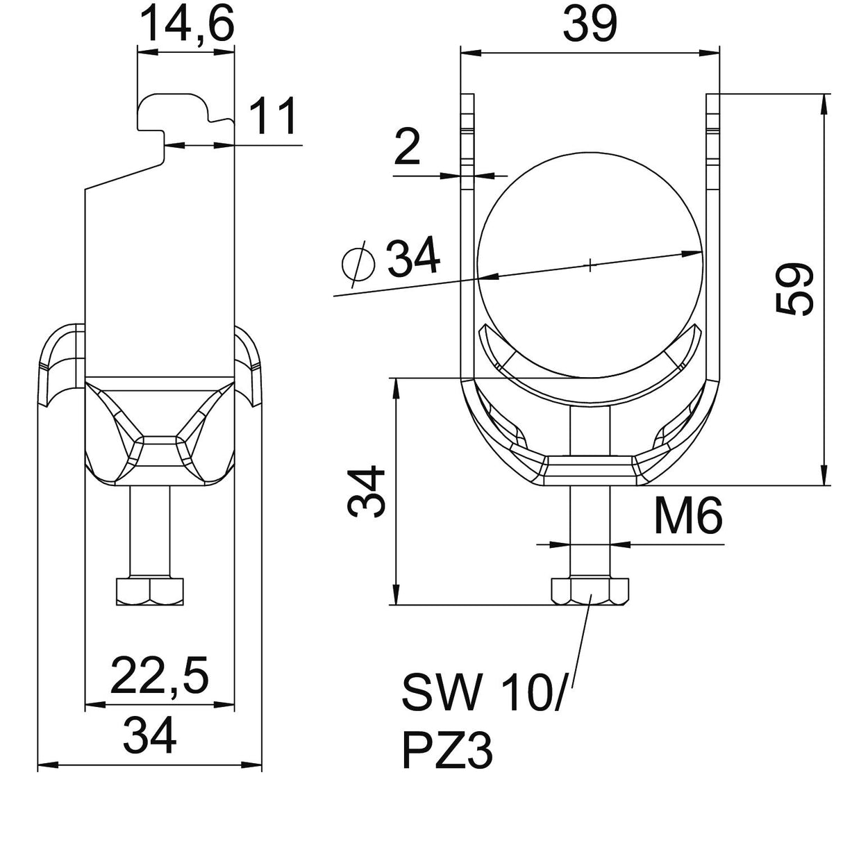 BETTERMANN Bügelschelle 28-34mm 1f ST BS-N1-M-34 A2 Profilschiene W=ST hfr