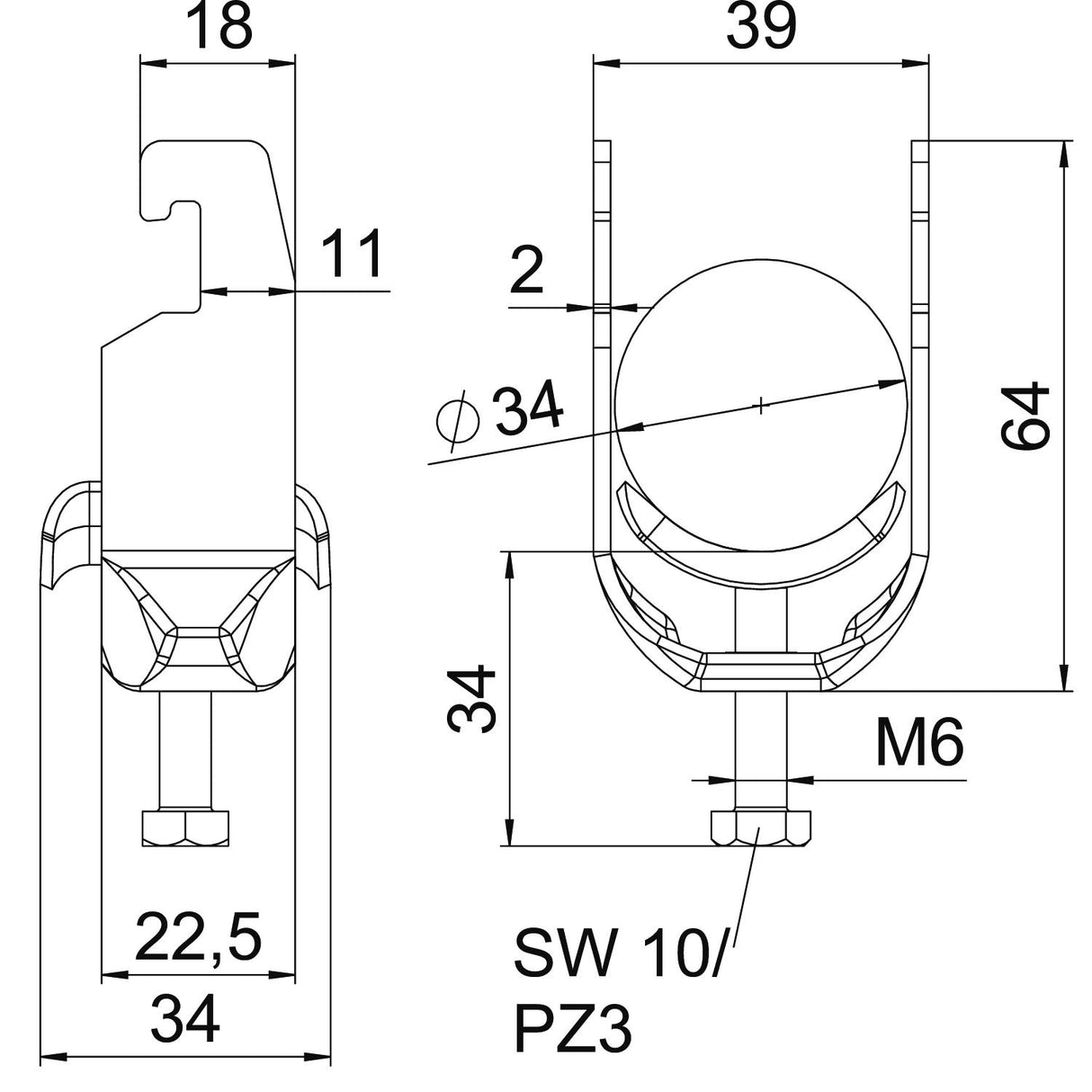 BETTERMANN Bügelschelle 28-34mm 1f ST BS-U1-M-34 A2 Profilschiene W=ST hfr