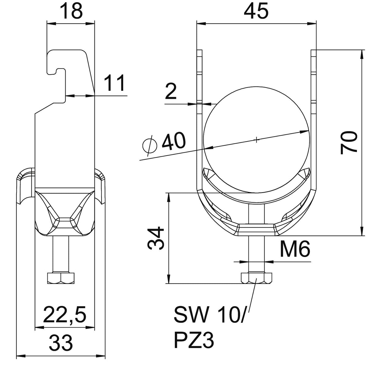 BETTERMANN Bügelschelle 34-40mm 1f ST BS-U1-M-40 A2 Profilschiene W=ST hfr