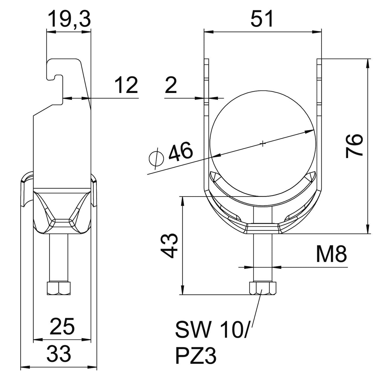 BETTERMANN Bügelschelle 40-46mm 1f ST BS-U1-M-46 A2 Profilschiene W=ST hfr
