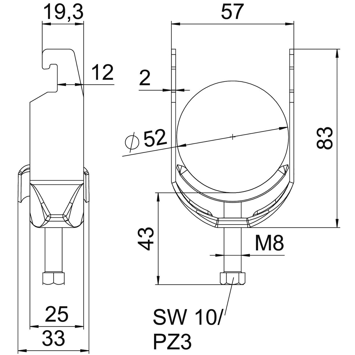 BETTERMANN Bügelschelle 46-52mm 1f ST BS-U1-M-52 A2 Profilschiene W=ST hfr