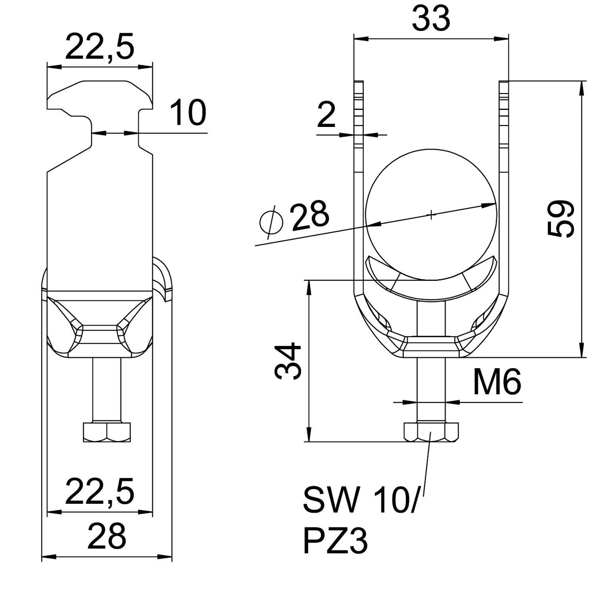 BETTERMANN Bügelschelle 22-28mm 1f ST BS-H1-M-28 A4 Profilschiene W=ST hfr