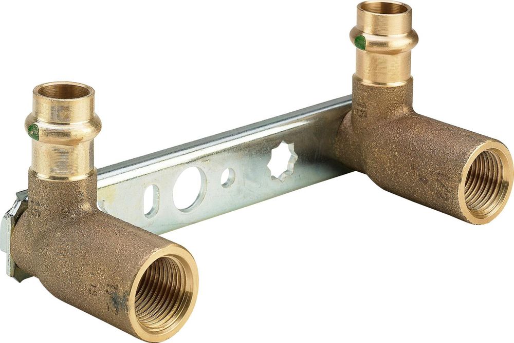Viega Profipress Sanpress-Montageeinheit, d 15mm, Rp 1/2, L 45 Rotguss oder Siliziumbronze, Stahl verzinkt Modell 2221.1, 135119
