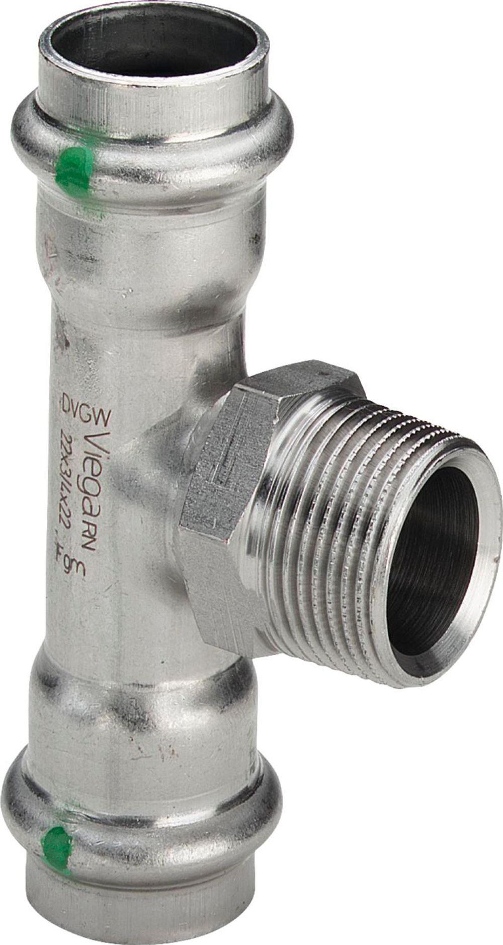 Viega Sanpress Inox-T-Stück, d1 22, R 3/4, d2 22 Stahl nichtrostend Modell 2317.1, 445980