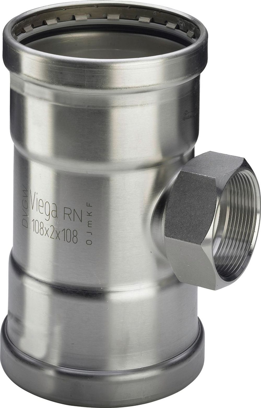 Viega Sanpress Inox LF Sanpress Inox XL LF-T-Stück, d1 76,1, Rp 3/4, d2 76,1 Stahl nichtrostend Modell 2317.2XLLF, 665739