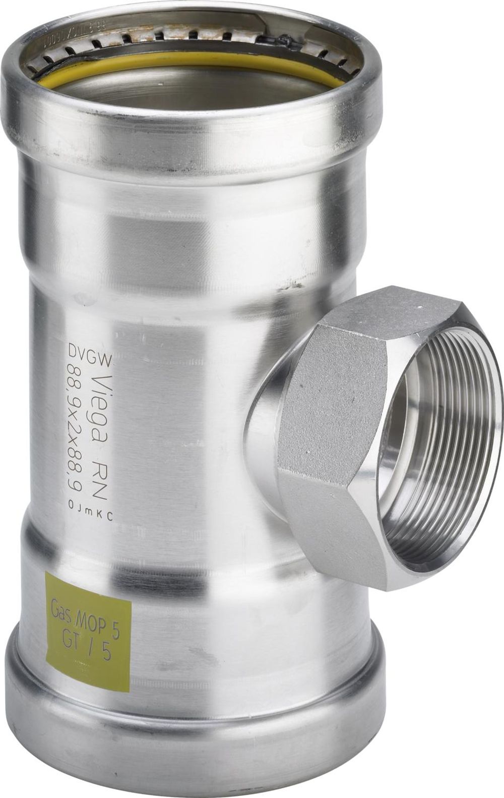 Viega Sanpress Inox G XL-T-Stück, d1 88,9, Rp 3/4, d2 88,9 Stahl nichtrostend Modell 0217.2XL, 578473