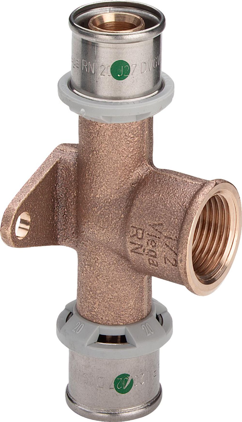Viega Sanfix Fosta Sanfix P-Wandscheiben-T-Stück, d1 20, Rp 1/2, d2 20 Rotguss Modell 2125.8, 303105