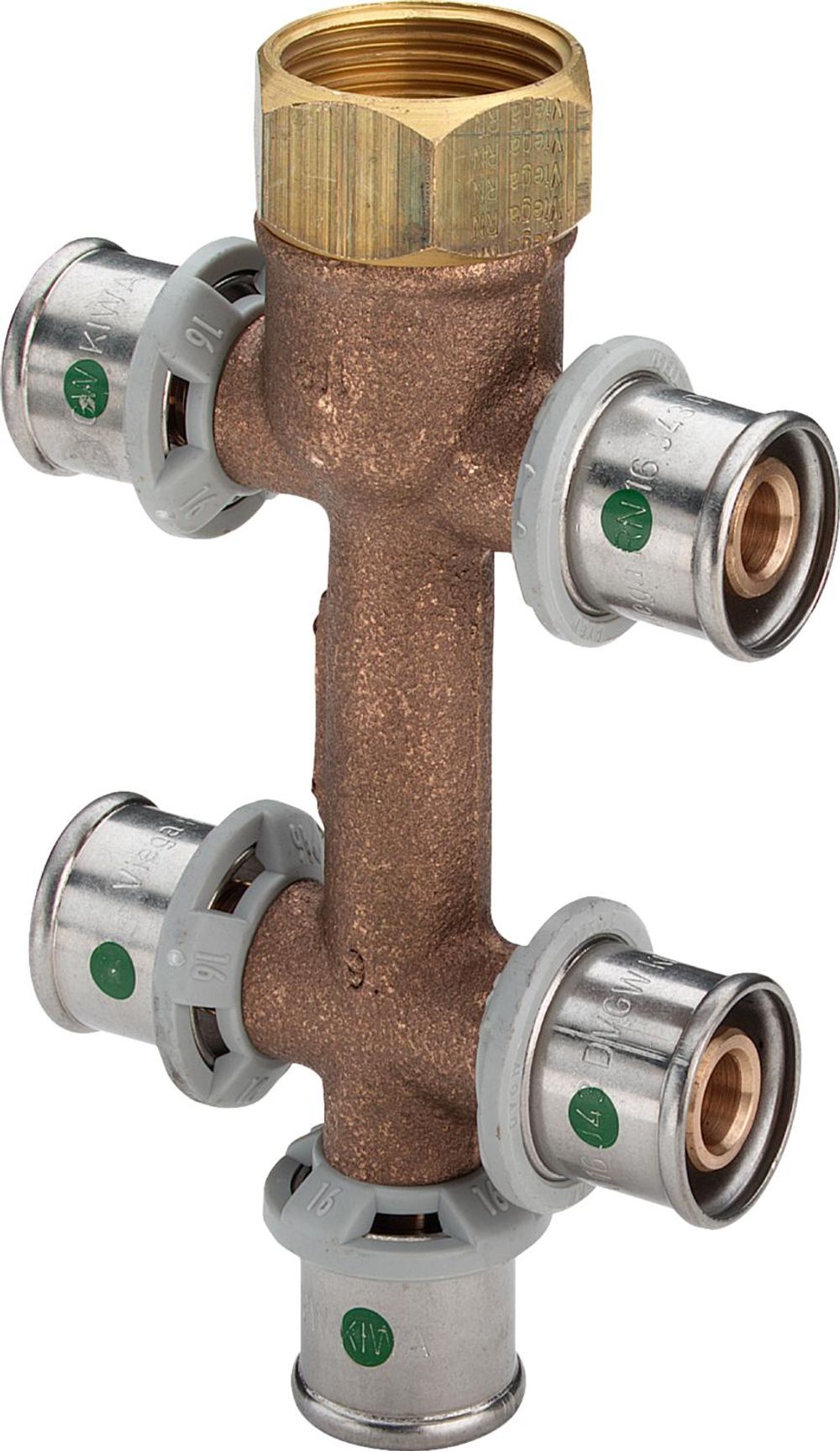 Viega Sanfix Fosta Sanfix P-Verteiler, d 16mm, G 3/4, n 5 Rotguss Modell 2126.09, 458171
