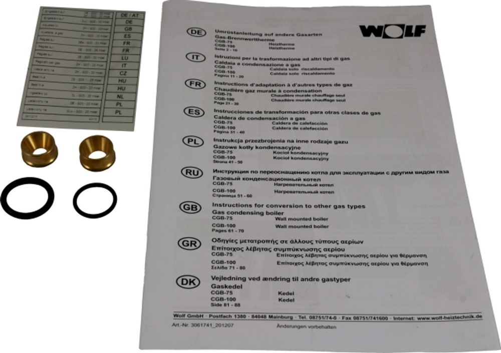 Wolf Umrüstsatz Erdgas E/H - LL für CGB-75/100, 8610471