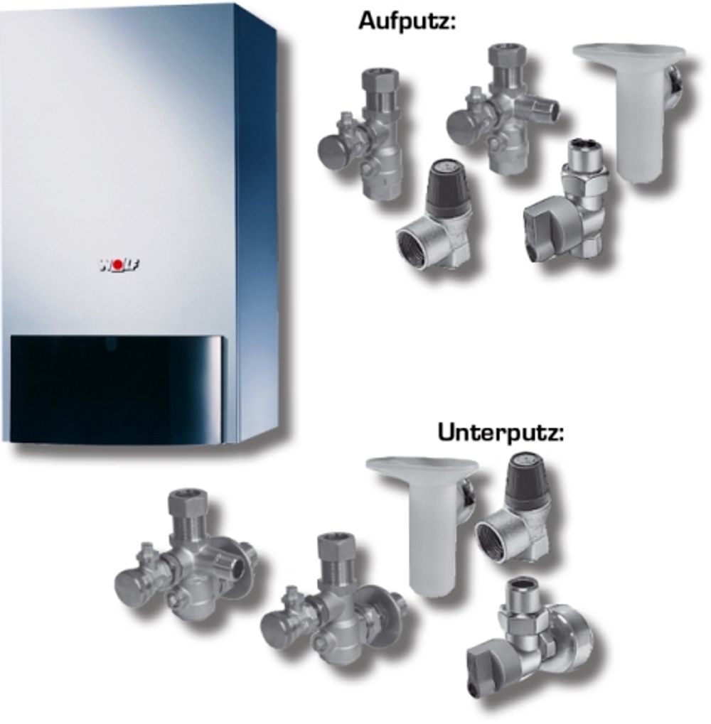 Wolf Paket Heizwerttherme CGU-2-10 Erdgas E, BM, Anschluss-Set Unterputz, 8616111F08