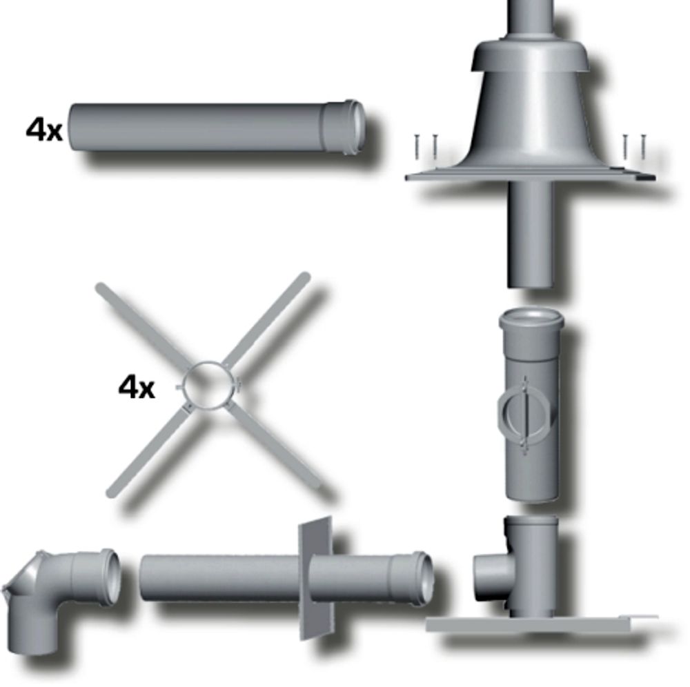 Wolf Paket Abgasleitung DN60 aus PP mit Schachteinbau, Abdeckung Edelstahl, 2651901Z01