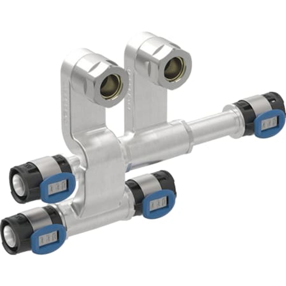 Geberit FlowFit Set Anschluss-T-Stücke für Vor- und Rücklauf, mit Anschlussverschraubung für Eurokonus, DN 15 / 12 / 15, dø 20 mm, 619.441.22.2