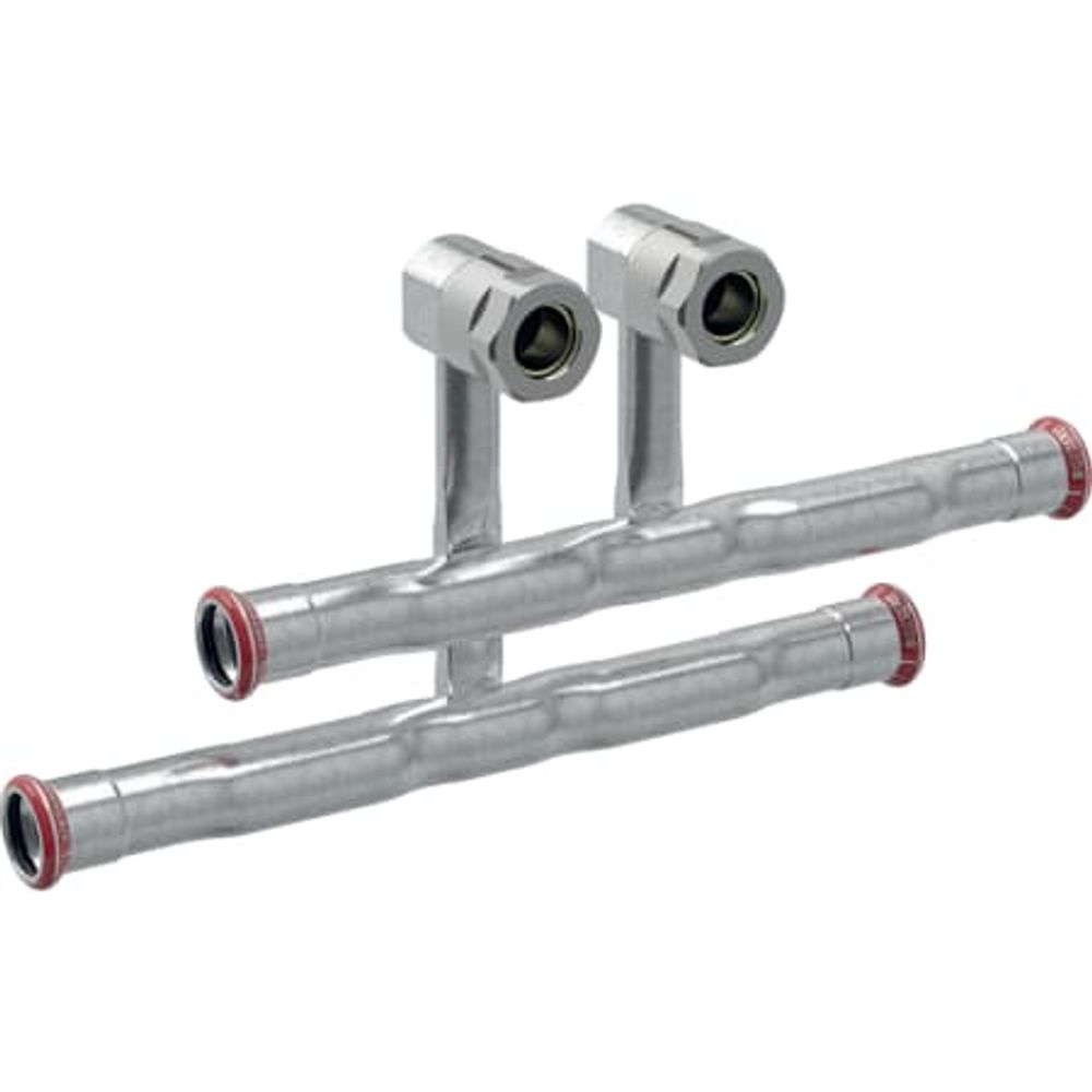 Geberit Mapress C-Stahl Set Anschluss-T-Stücke für Vor- und Rücklauf, mit Anschlussverschraubung für Eurokonus, DN 12, 24045