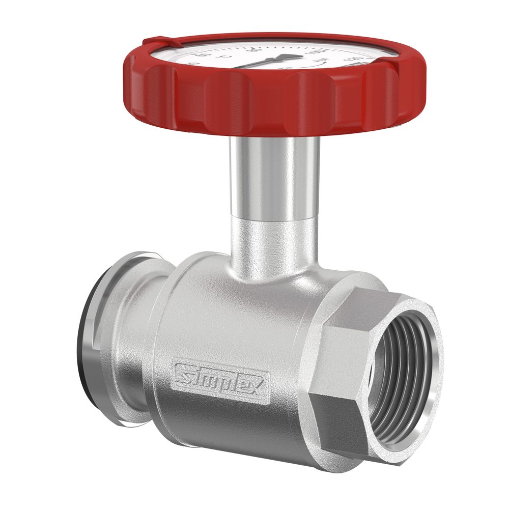Flamco Pumpen-KH m. Thermometergriff, rot DN32 G1 1/4i PN16 MS vern., F10130