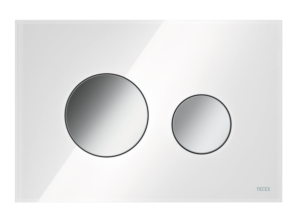 TECE TECEloop WC-Betätigungsplatte, Glas weiß Tasten Chrom glänzend Zweimengentechnik, 9240660