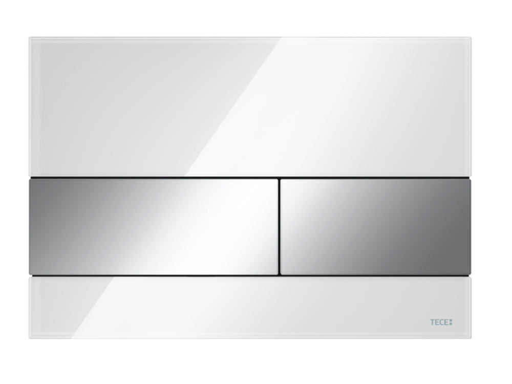 TECE TECEsquare WC-Betätigungsplatte Zweimengentechnik, Glas weiß glänzend, Tasten Chrom glänzend, 9240802