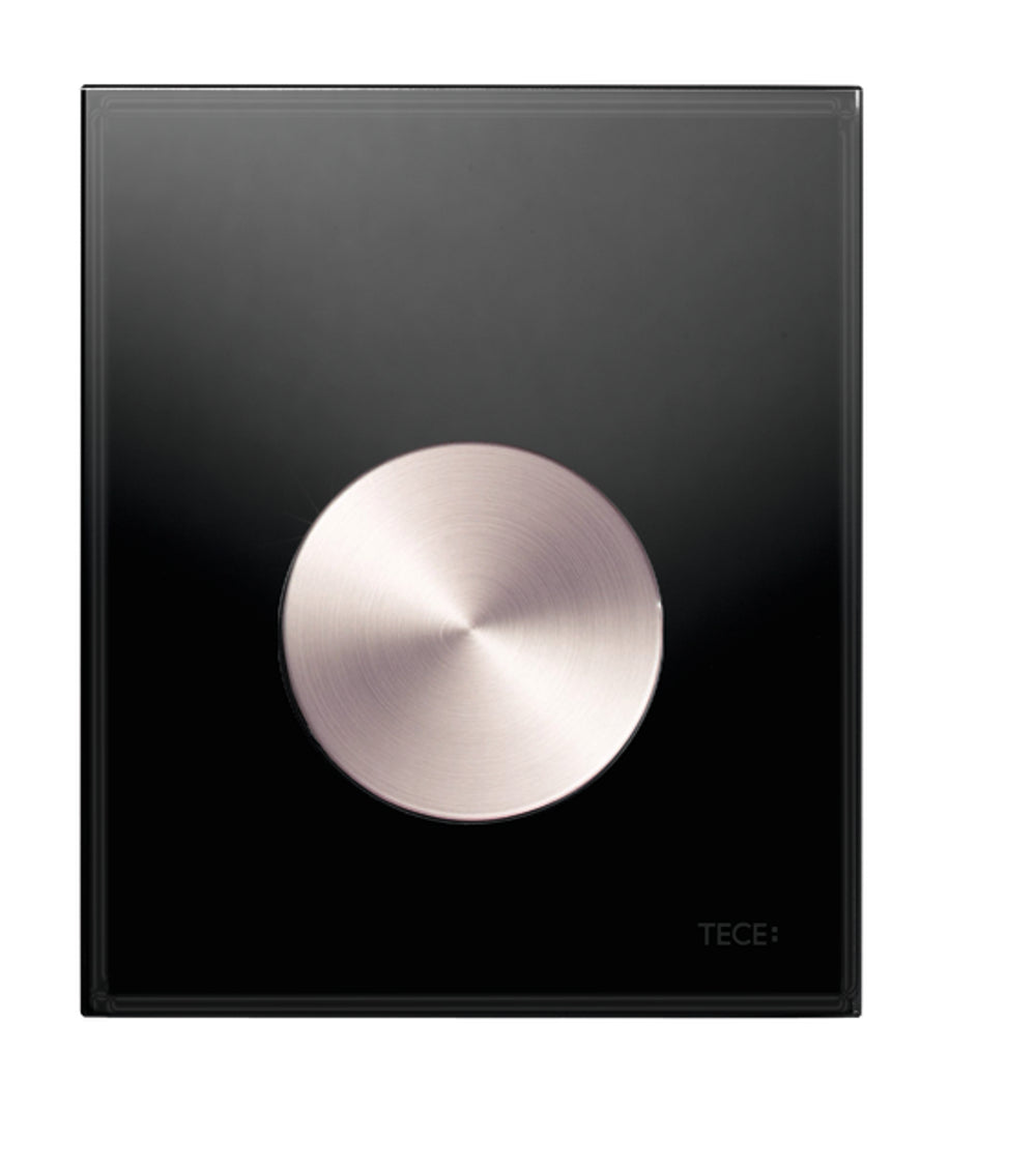 TECE TECEloop Urinal-Betätigungsplatte mit Kartusche Glas schwarz, Taste Edelstahloptik rundgebürstet (mit Anti-Fingerprint), 9242663