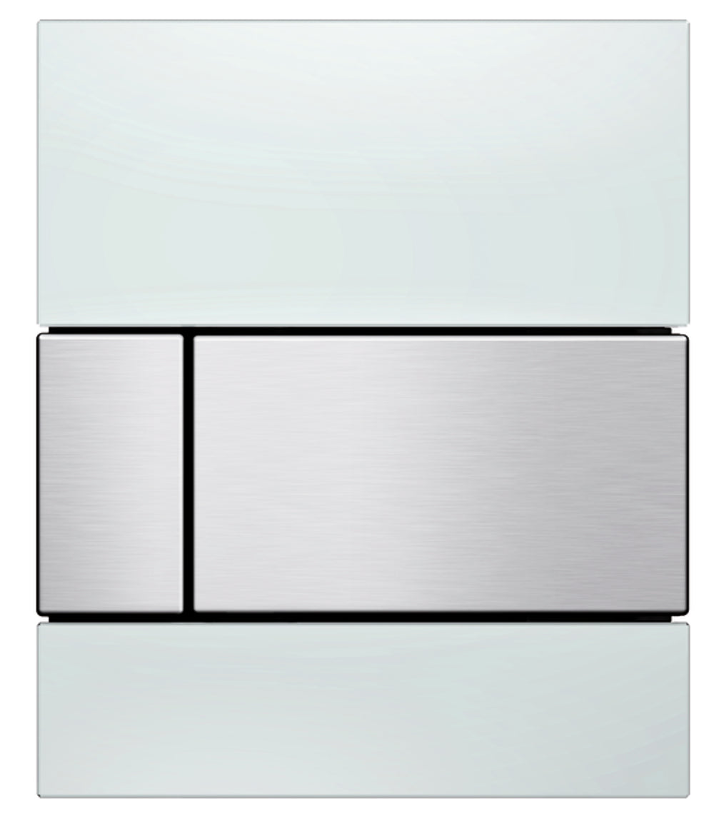 TECE TECEsquare Urinal-Betätigungsplatte mit Kartusche, Glas weiß glänzend, Taste Edelstahl gebürstet (mit Anti-Fingerprint), 9242801