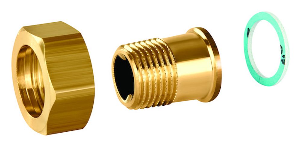 Resideo Anschlussverschraubung O-F Außengewindetülle R 3/8, G 1/2, flach dichtend, ASV-CS-15-O-F