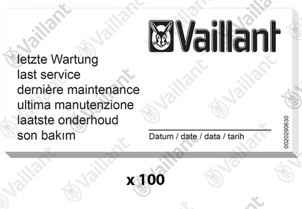 VAILLANT Wartungsaufkleber, (x100) VAS 106/4 (R1,2), 156/4 R1,2 u.w. Vaillant-Nr. , 0020270735
