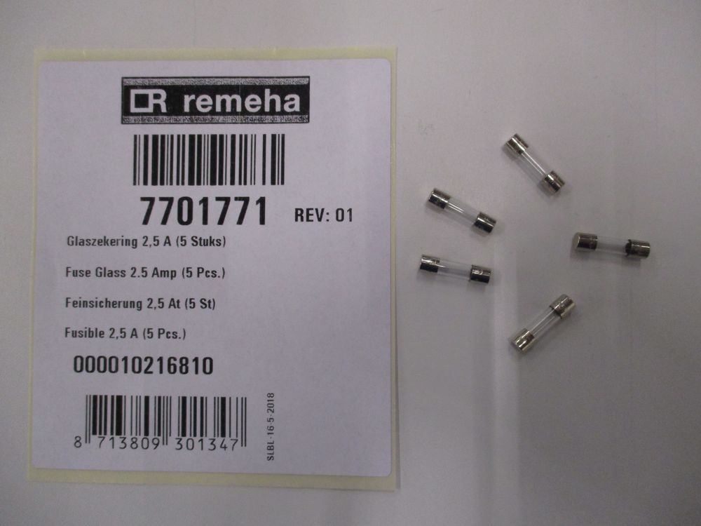 Remeha Glassicherung 2,5 Amp (5x), 7701771