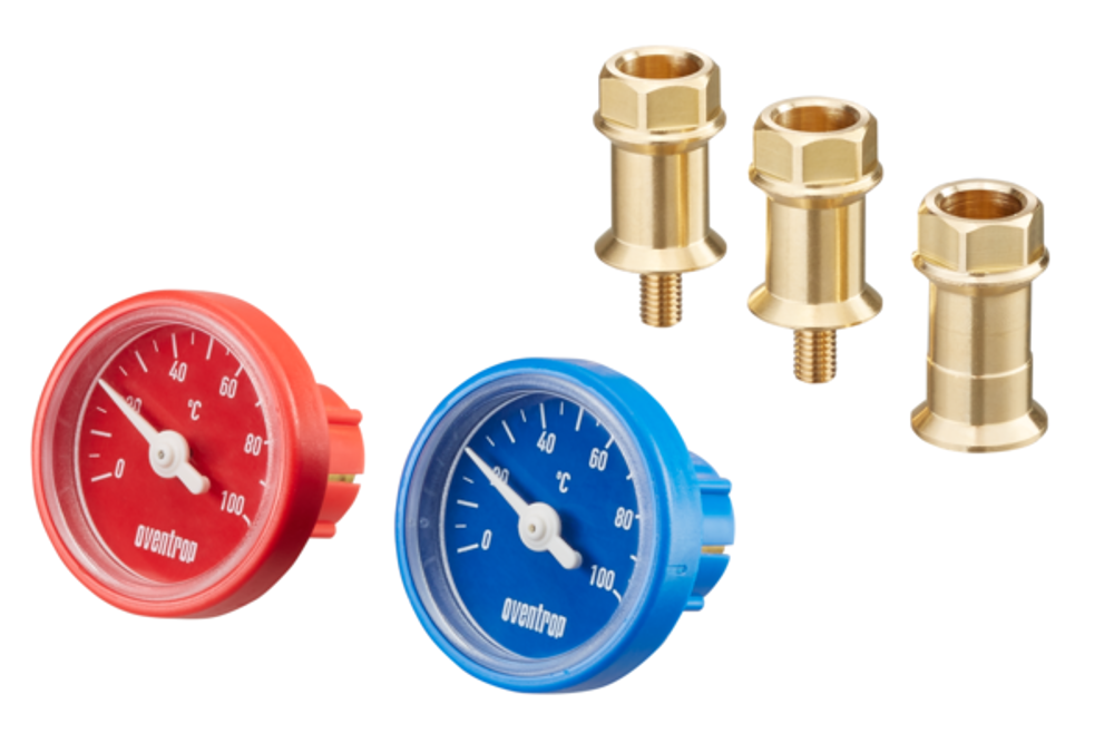 OVENTROP Thermometer Umrüstsatz, rot und blau für Artikel-Nr. 10757.., 10771.., 10773.. und 10778.. DN 25 und DN 32, 1078182
