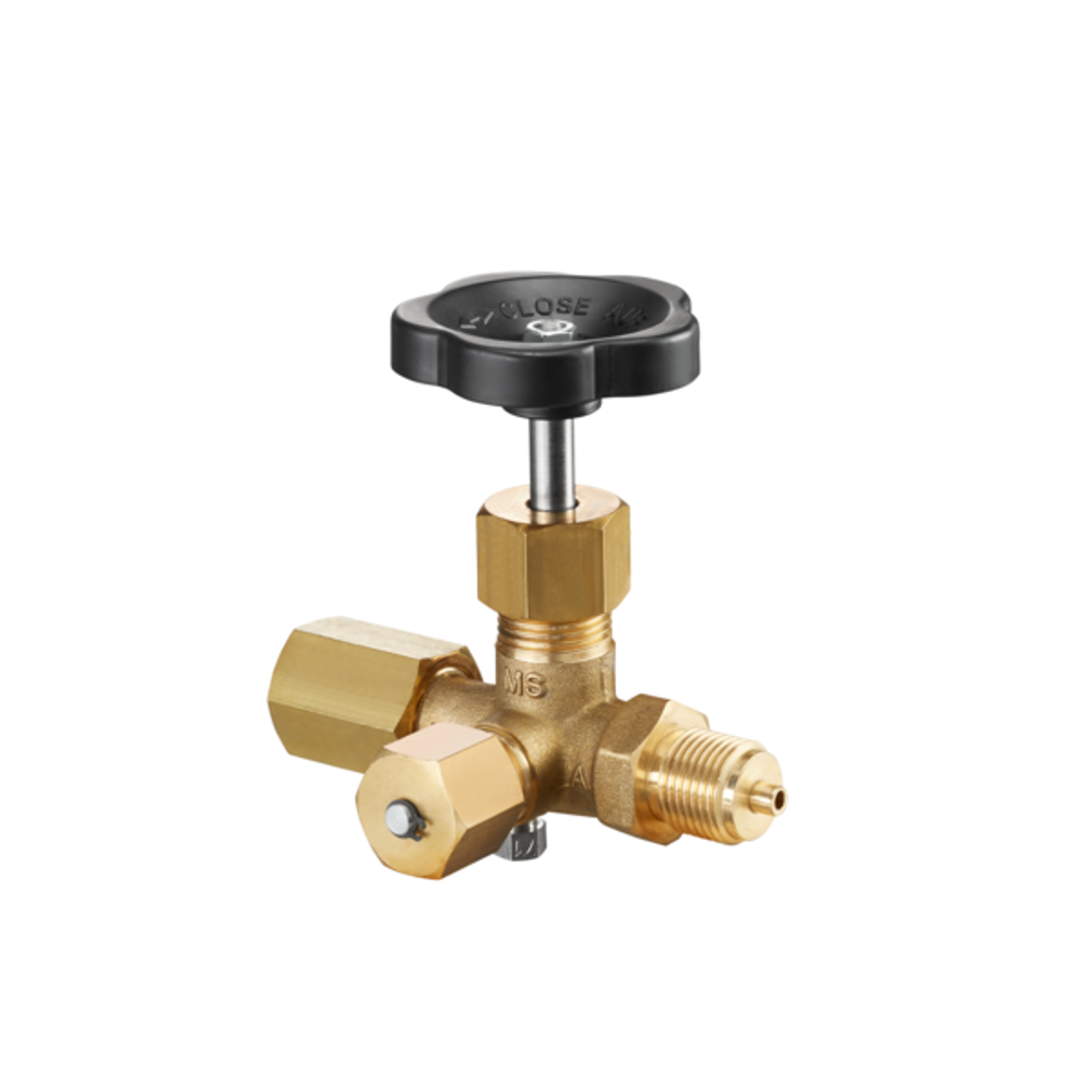 OVENTROP Manometerabsperrventil mit Spannmuffe und Zapfen, PN 250 DIN 16271-A-20 Ms, Messing/Niro, mit Prüfzapfen M 20 x 1,5, 1115104