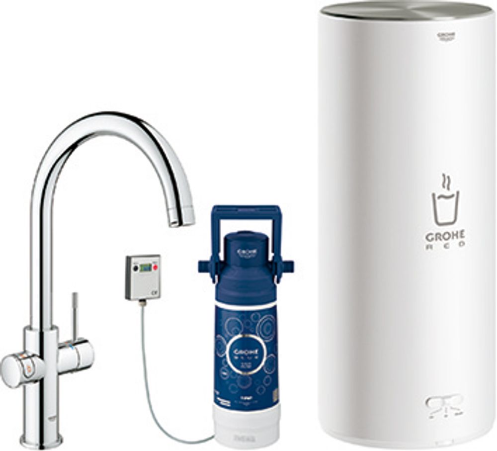 GROHE Armatur und Boiler GROHE Red Duo 30079_1 L-Size C-Auslauf supersteel, 30079DC1