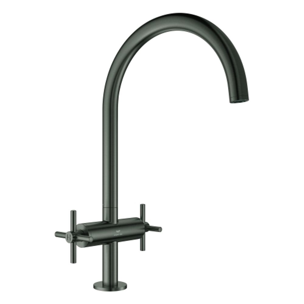 GROHE 2-Griff-Spültischbatterie Atrio 30609 C-Auslauf hard graphite gebürstet, 30609AL0