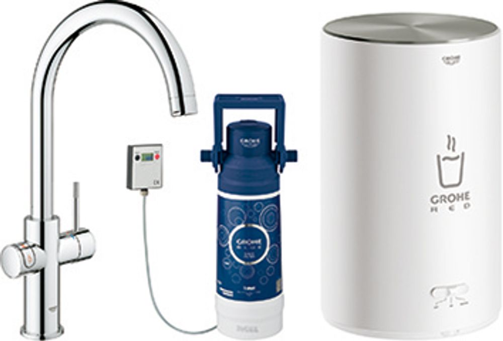 GROHE Armatur und Boiler GROHE Red Duo 30083_1 M-Size C-Auslauf supersteel, 30083DC1