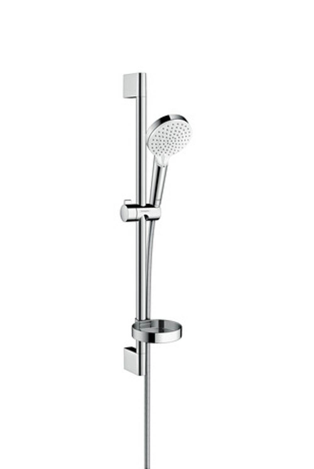 hansgrohe Crometta Brauseset 100 Vario mit Brausestange 65 cm und Seifenschale Weiß/Chrom, 26553400