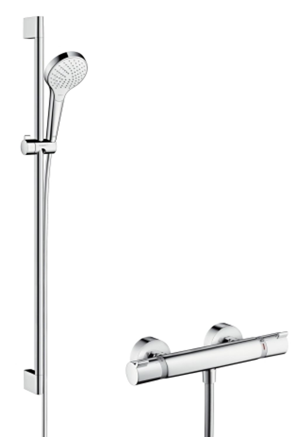 hansgrohe Croma Select S Brausesystem Aufputz Vario mit Ecostat Comfort Thermostat und Brausestange 90 cm Weiß/Chrom, 27014400