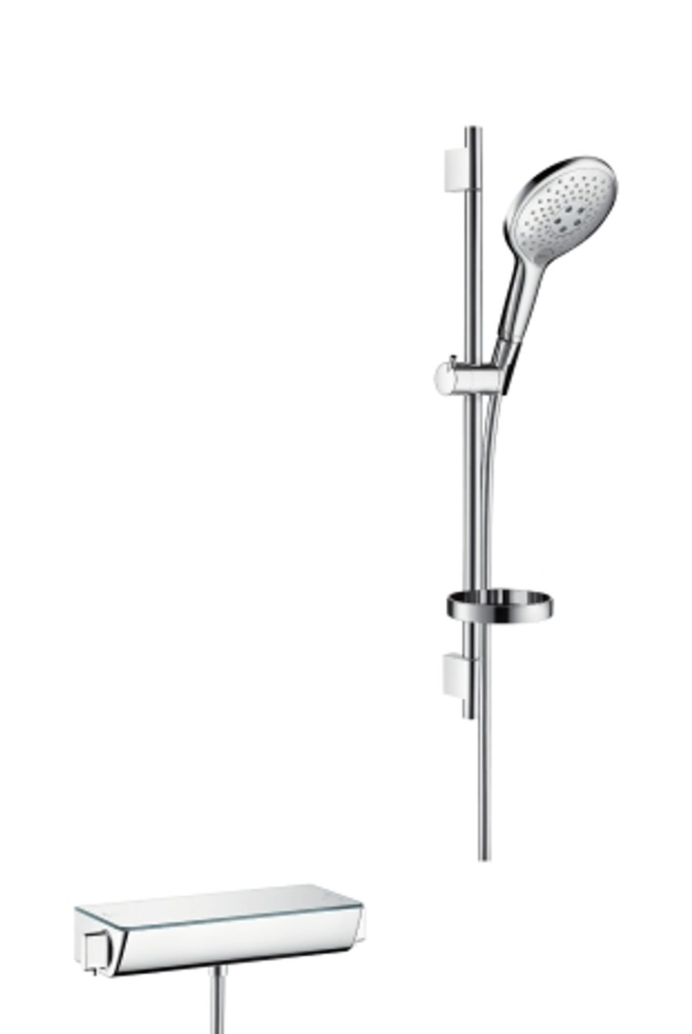 hansgrohe Raindance Select S Brausesystem Aufputz 150 3jet mit Ecostat Thermostat und Brausestange 65 cm Chrom, 27036000