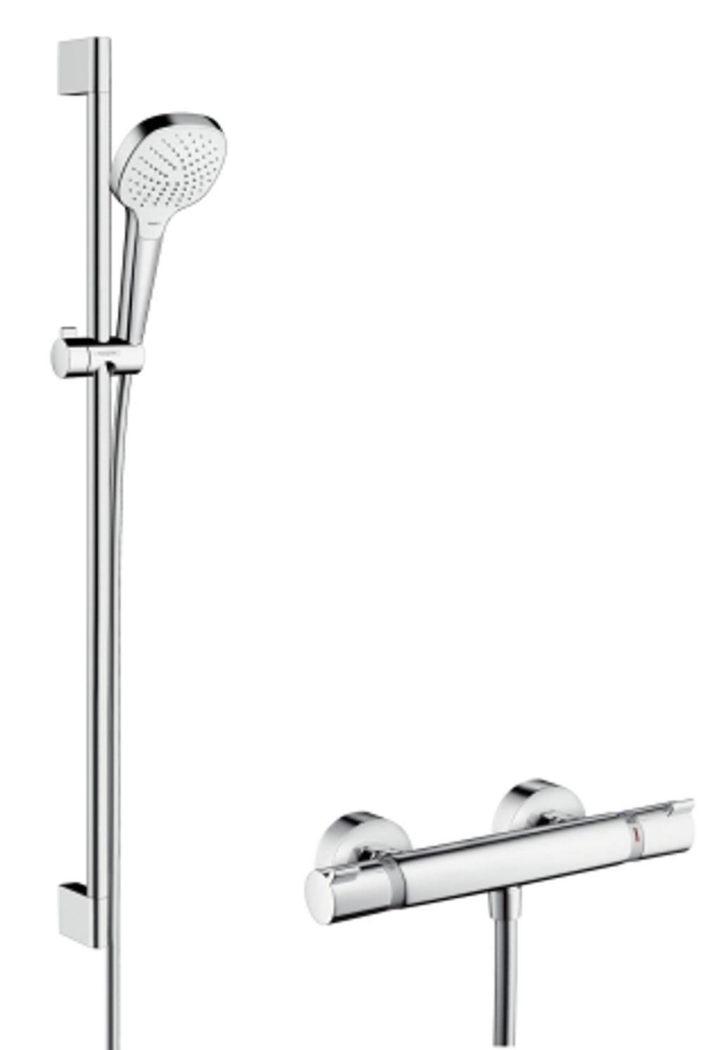 hansgrohe Croma Select E Brausesystem Aufputz Vario mit Ecostat Comfort Thermostat und Brausestange 90 cm Weiß/Chrom, 27082400