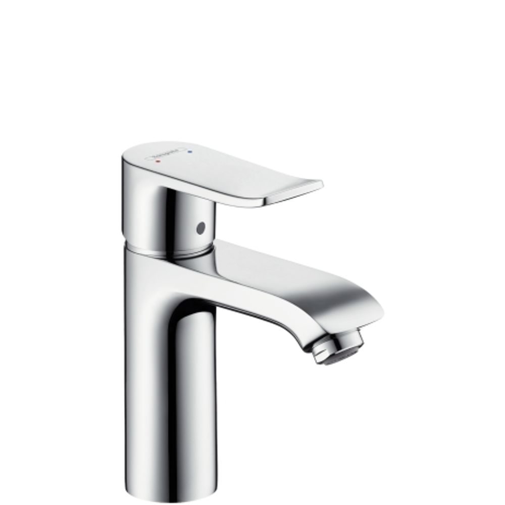 hansgrohe Metris Einhebel-Waschtischmischer 110 für Niederdruck/offene Warmwasserbereiter mit Zugstangen-Ablaufgarnitur Chrom, 31074000