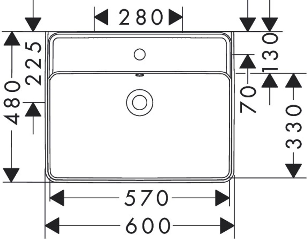 Hansgrohe Xanuia Q Aufsatzwaschtisch geschliffen 600/480 mit Hahnloch und Überlauf Weiß, 60243450