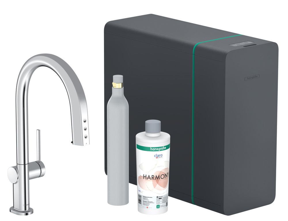 Hansgrohe HG Aqittura M91 SodaSystem 210, Ausziehauslauf, 1jet, sBox lite, Starter Set Chrom, 76839000