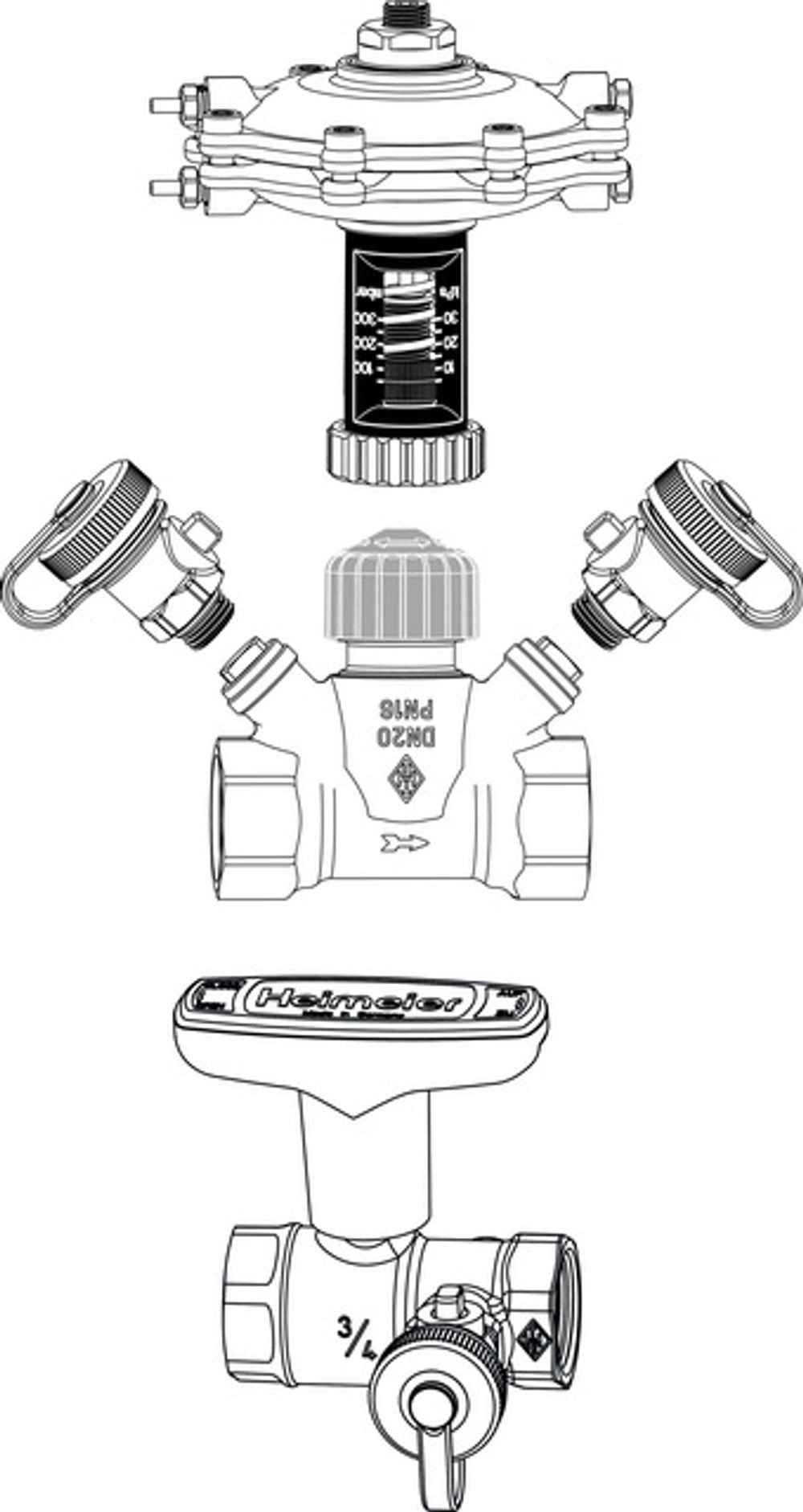 TA Differenzdruckregler TA-Multi Set 3 DN 40, mit Globo H, Entleerung, Rotguss, 5850-06.801