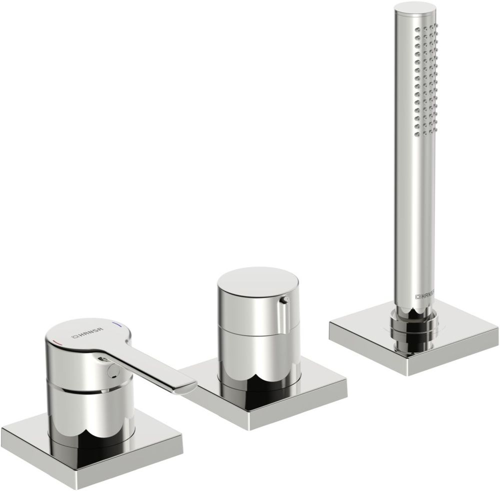 HANSA Einhebelmischer Fertigmontageset für Wanne/Brause HANSARONDA 0341 Rosette eckig 1-strahlig 75x75 mm Chrom, 03419483
