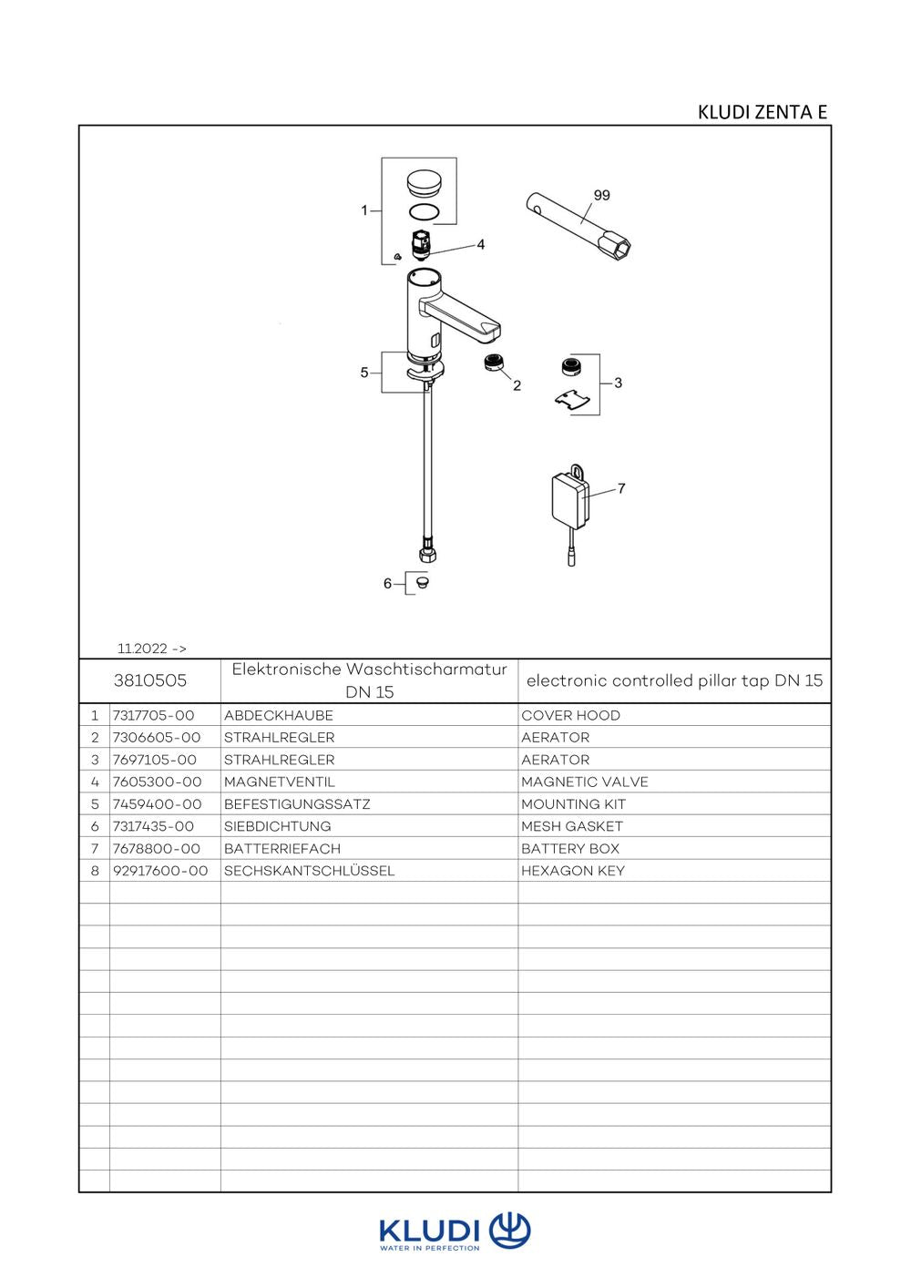 KLUDI ZENTA SL Elektronisches Standventil mit Batterie chrom, 3810505