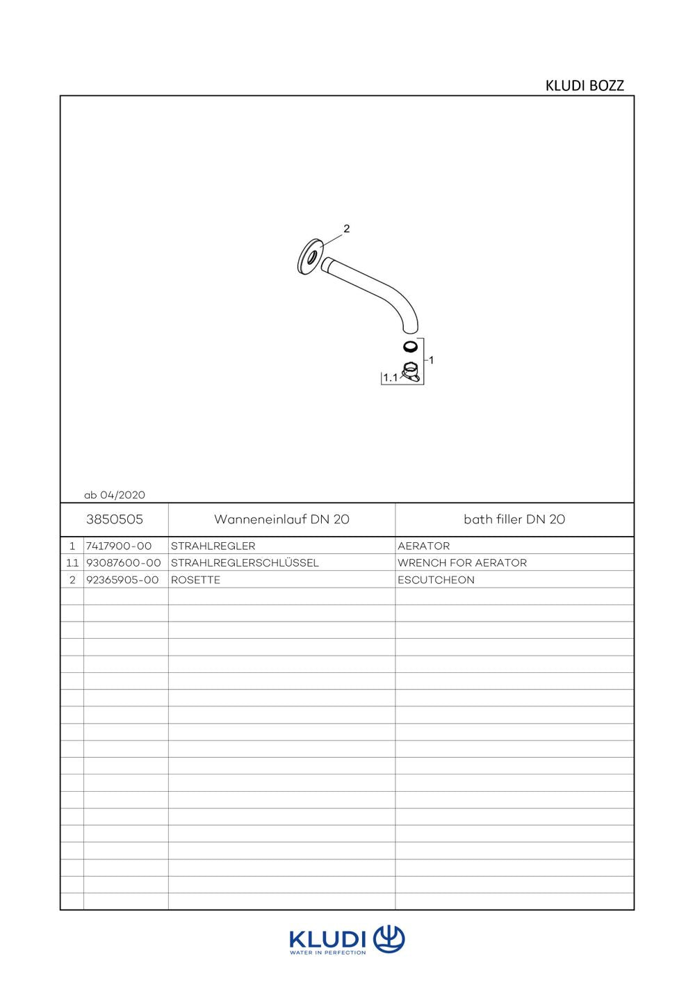 KLUDI BOZZ Wanneneinlauf DN20 Ausladung 160 mm chrom, 3850505