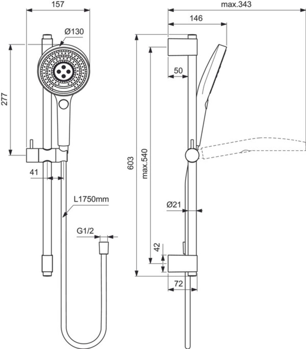 Ideal Standard Brausekombination Idealrain Solos 603mm Chrom, A7897AA