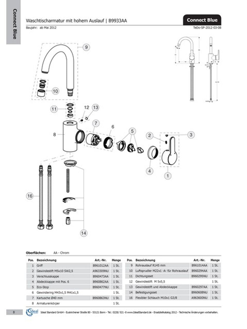 Ideal Standard Aerator, M22X1-A, Edelstahl , B960294GN