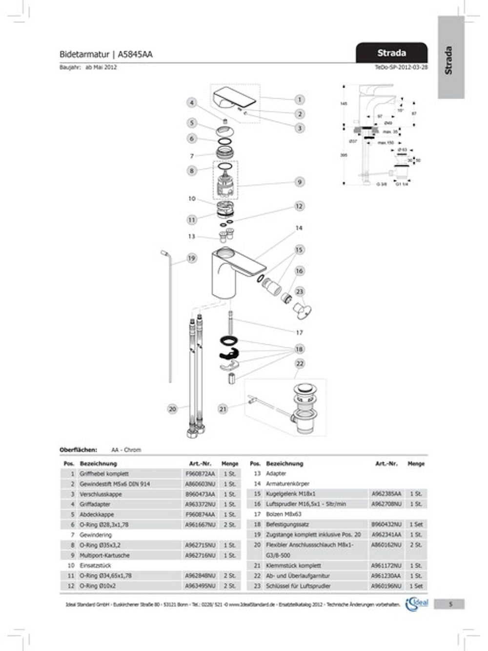 Ideal Standard Abdeckkappe Strada, Multiport Kart., Chrom, F960874AA