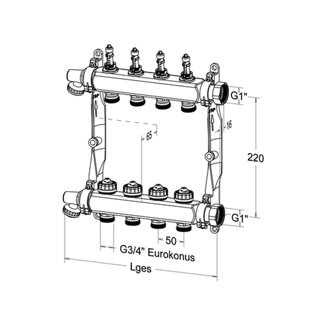 Roth Heizkreisverteiler mit DFA HK 6 absperrbar/Edelstahl, 1135010001